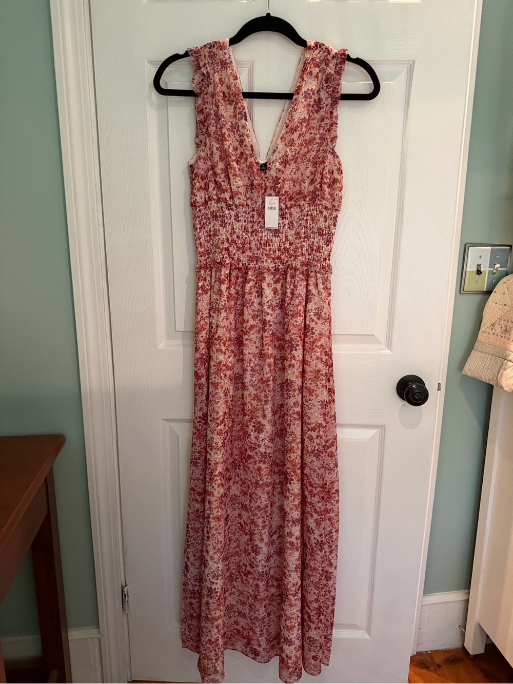 Banana Republic Pink Floral V-Neck Sleeveless Maxi Dress